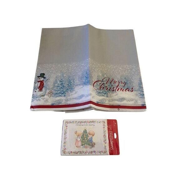 Lot of 2 Christmas Tablecloths Party Invitations Precious Moments - Picture 1 of 9